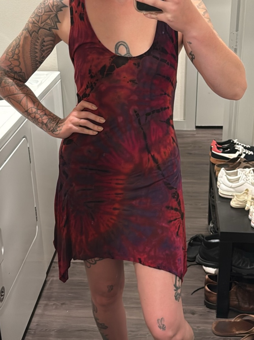Handmade Tie-Dye Slip Dresses - Red & Multicolor - Picture 2 of 5